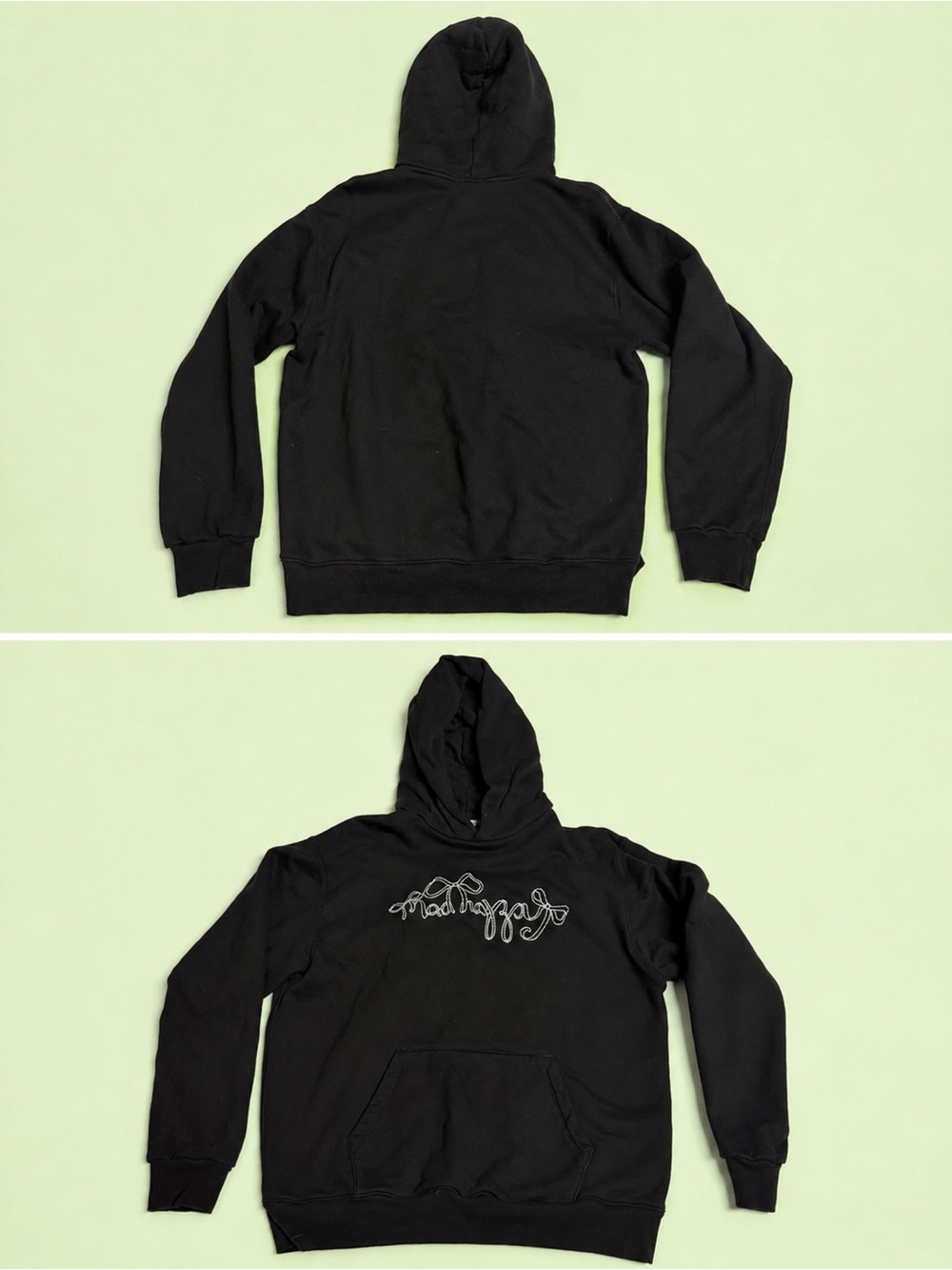 Madhappy Men's Sz Large Black Embroidered Bow Fleece Pullover Hoodie Sweatshirt